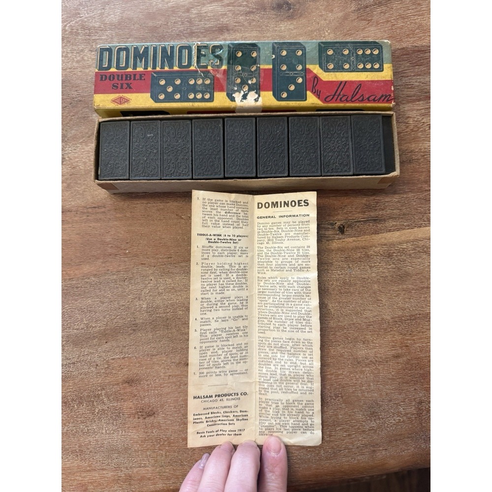 Vintage Halsam Double‎ Six Dominoes Set With original Instructions And Box